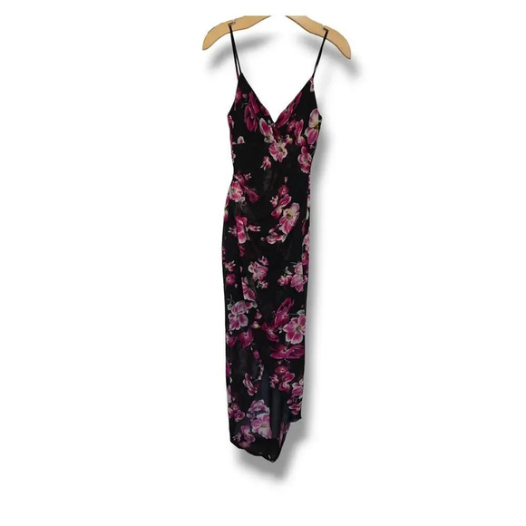 Fashion Nova women's black floral mesh lined bodycon high low Dress  - medium​ - Picture 1 of 12